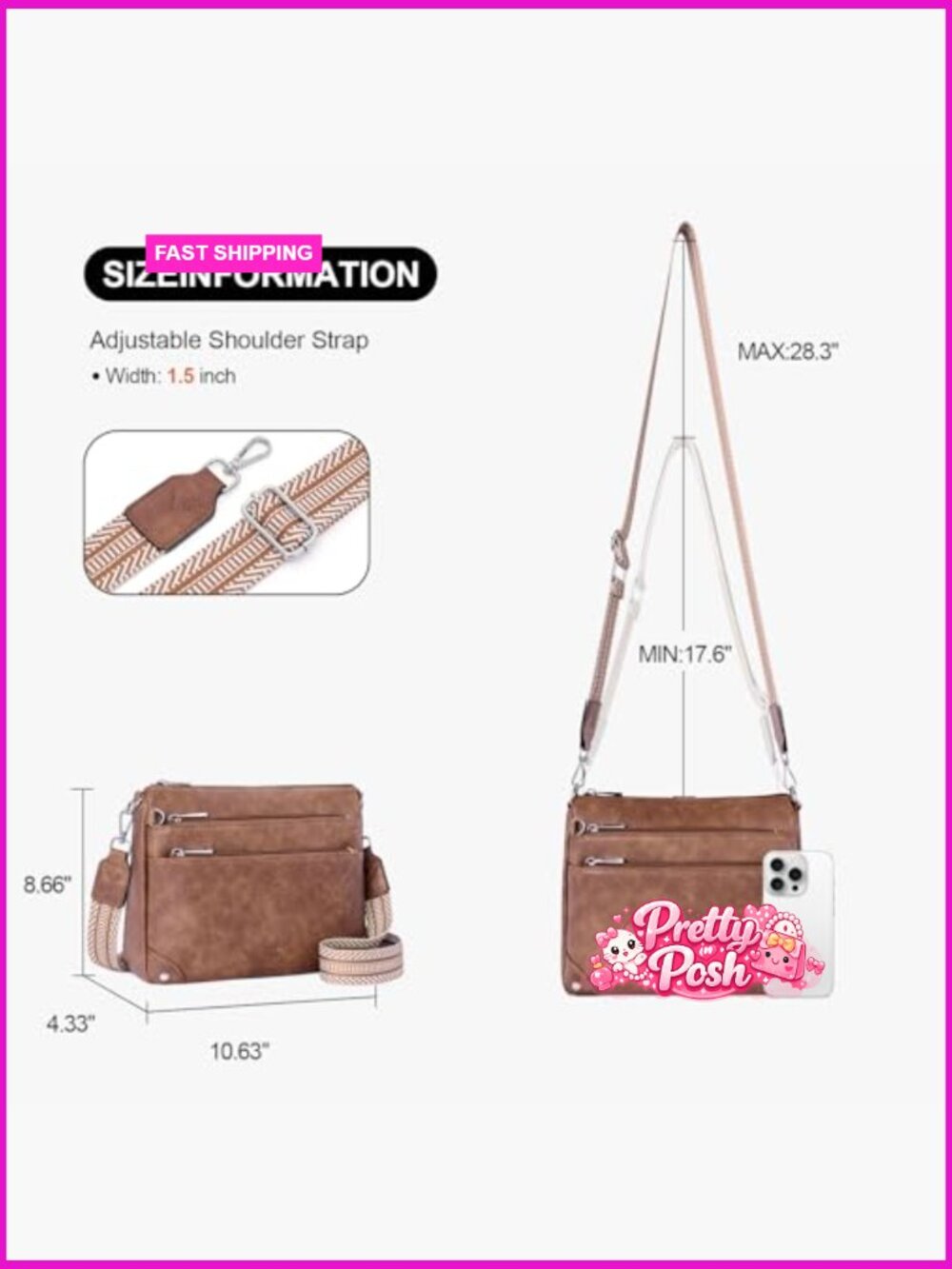 PU Leather Crossbody Bag with Adjustable Strap, RFID Protection - Picture 5 of 7